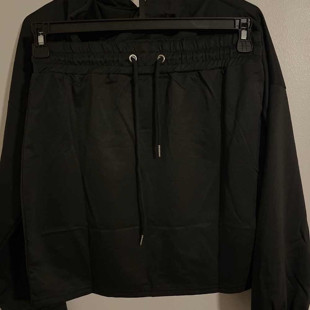 Black Drawstring Waist Skirt and matching hoodie